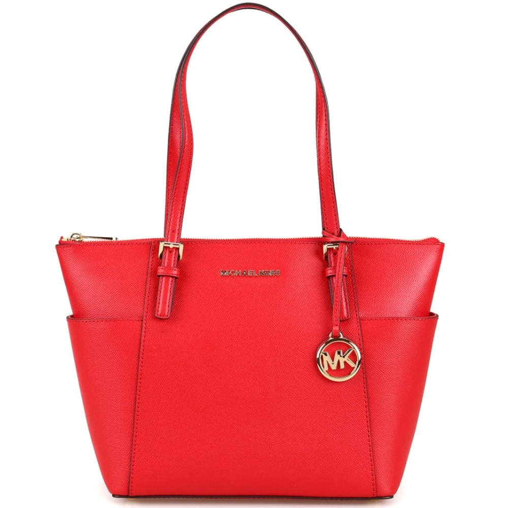 Michael Kors Jet Set Zip Tote, Continental Wrist Strap Wallet ,Pompom Charm Set